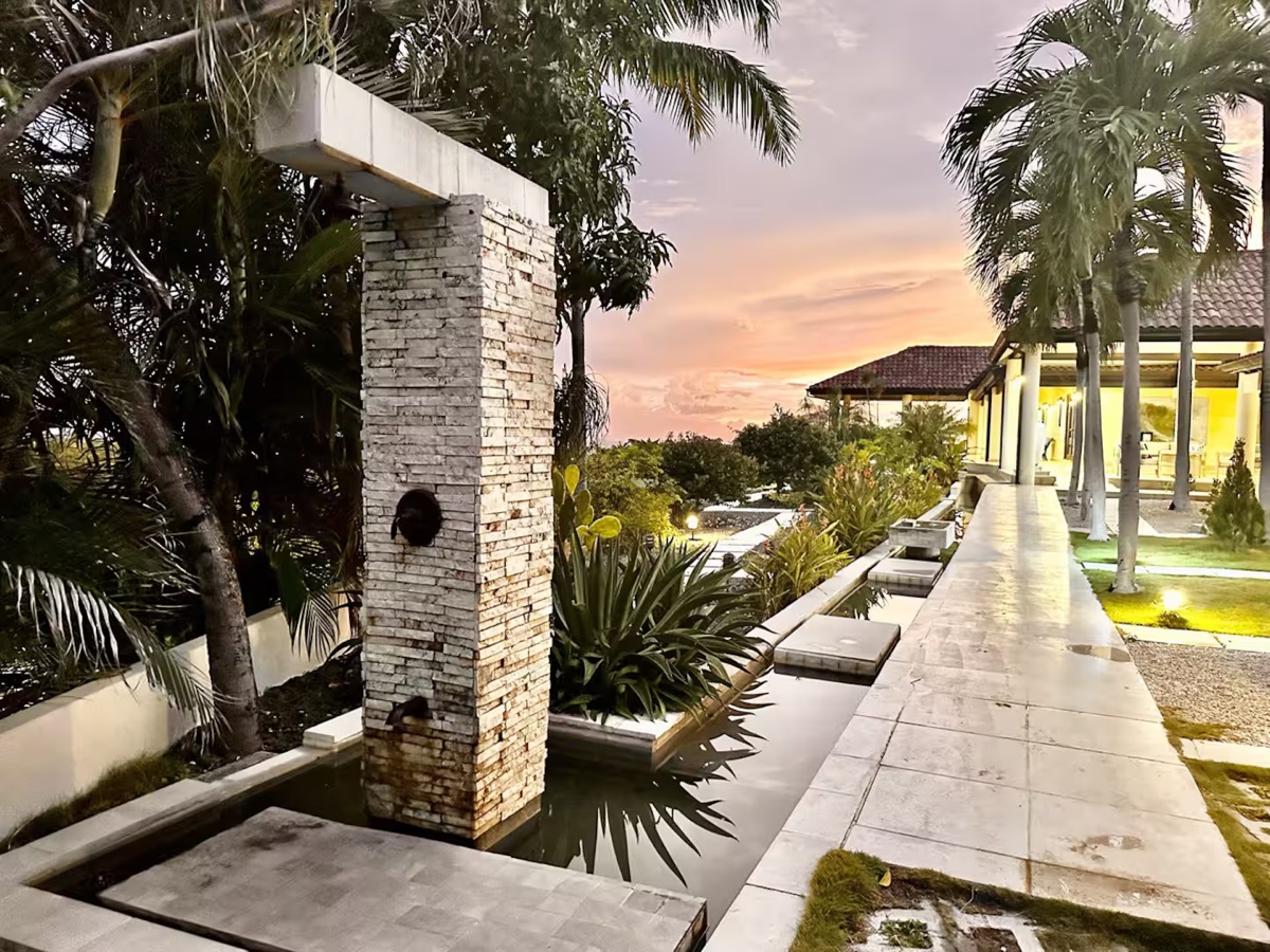 Jardín y palmeras de la villa
